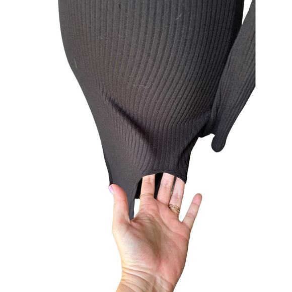 Reformation Albee Black Ribbed Long Sleeve Mock Neck Maxi Dress Side Slit - XS - Picture 7 of 11